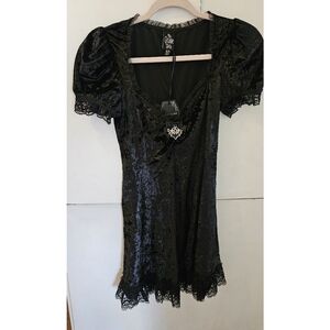Dolls Kill Grave girls -SWEETER THAN MIDNIGHT VELVET DRESS - BLACK XS NWT